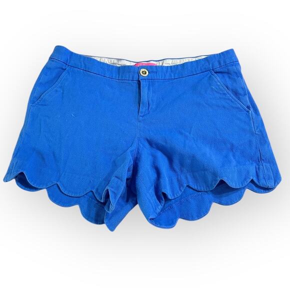 Lilly Pulitzer Buttercup Shorts Women's 12 Blue Textured Scalloped Mid Rise - Picture 1 of 7